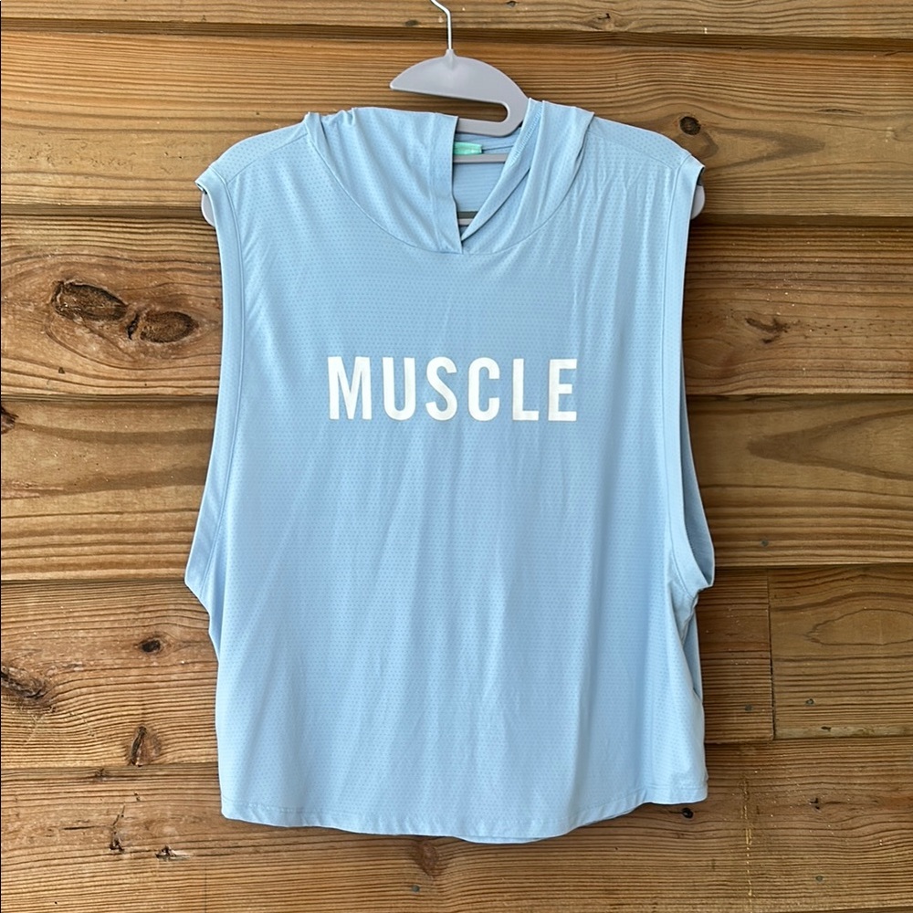 Light Blue Sleeveless Hoodie Top